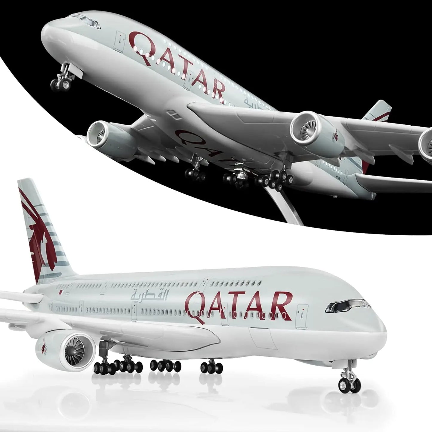 1/160 Scale A380 Qatar Airways Die-Cast Airplane Model 45.5cm – LED & Wheels