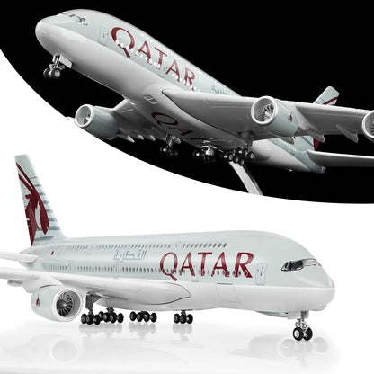 1/160 Scale A380 Qatar Airways Die-Cast Airplane Model 45.5cm – LED & Wheels