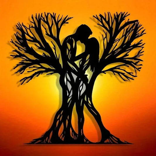 1PC Couple Tree Metal Wall Sculpture | Romantic Flower Design Living Room Decor AEX