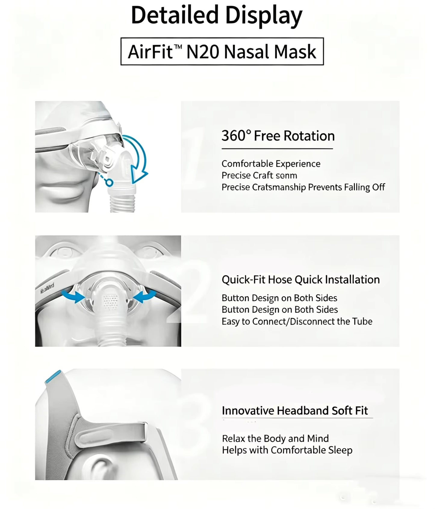 AirFit N20 Nasal Mask with features highlighted on a white background