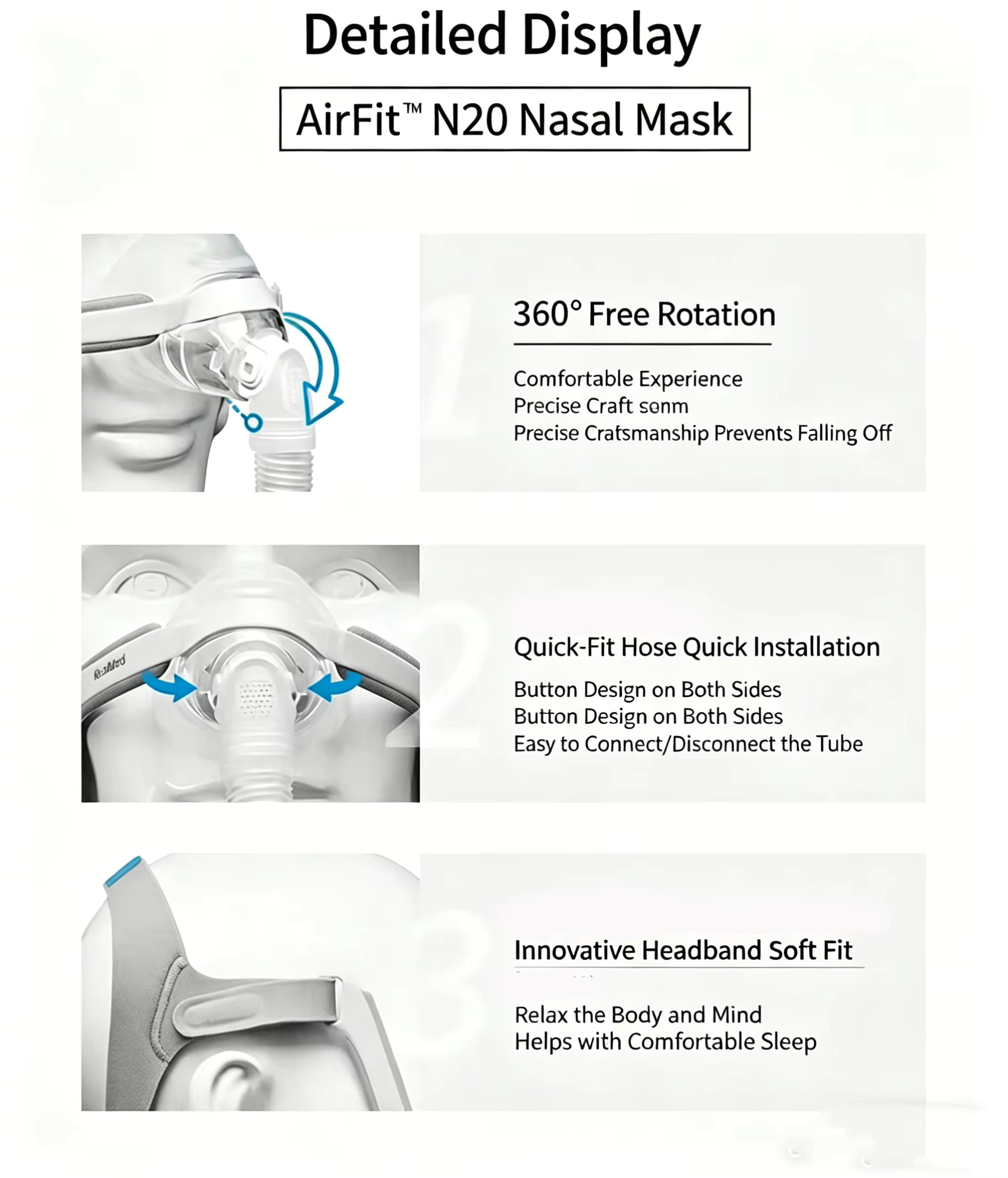 AirFit N20 Nasal Mask with features highlighted on a white background