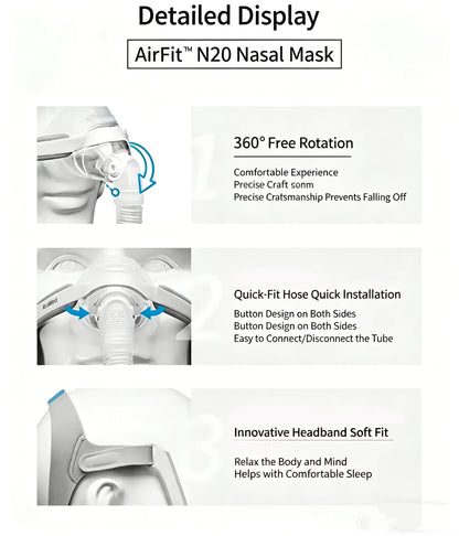 AirFit N20 Nasal Mask with features highlighted on a white background