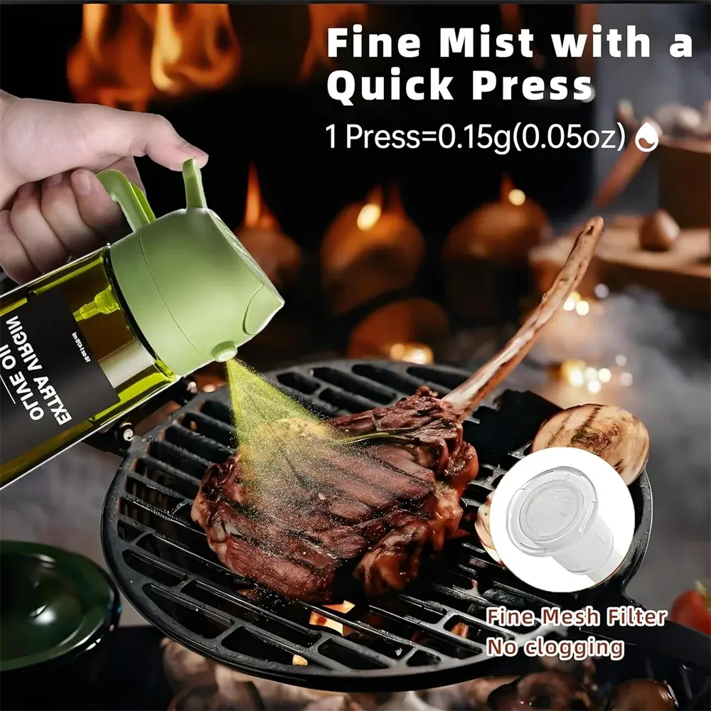 470ml Oil Sprayer 2‑in‑1 Olive Oil Dispenser Thick Glass Spray Bottle with Stickers AEX