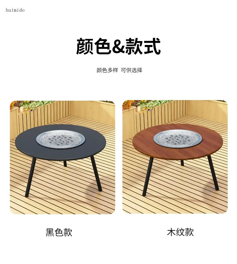 Folding camping BBQ table with grill opening