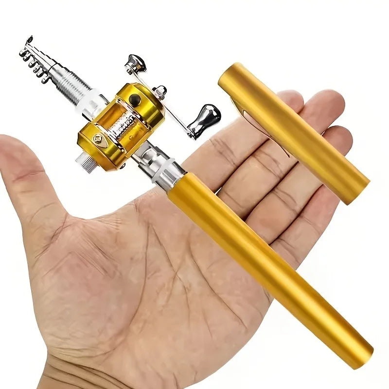 Telescopic pen fishing rod with spinning reel in multiple colours