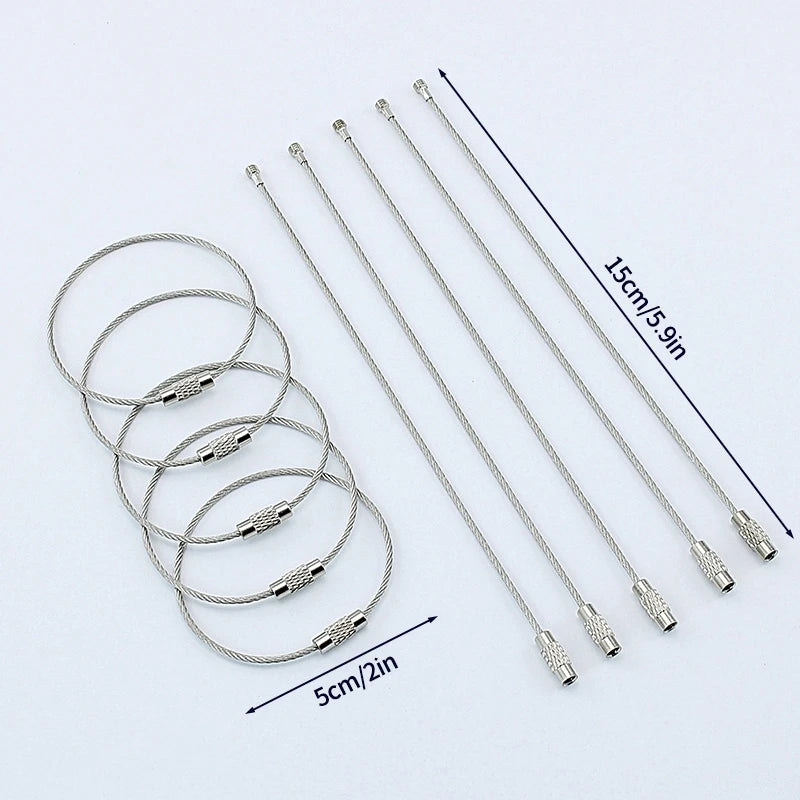 10 pack stainless steel wire rope keyrings