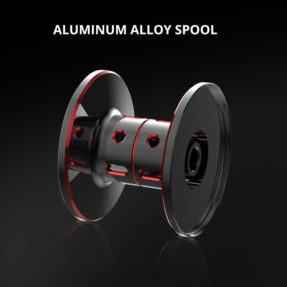 Aluminum alloy spool on a black background with 'ALUMINUM ALLOY SPOOL' text.