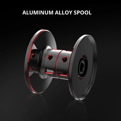 Aluminum alloy spool on a black background with 'ALUMINUM ALLOY SPOOL' text.