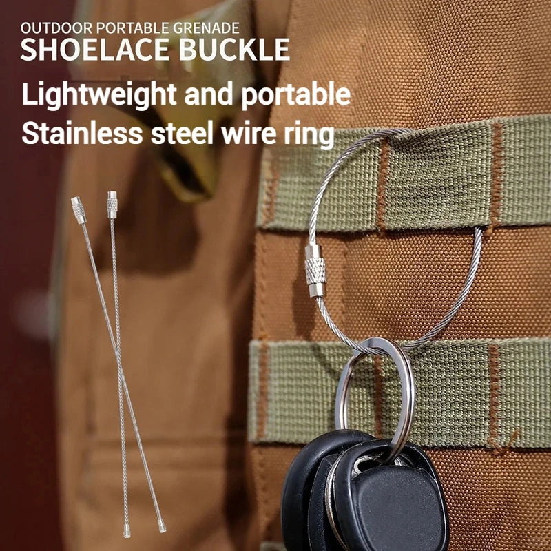 Wire rope keyring used to attach keys and tags to a bag