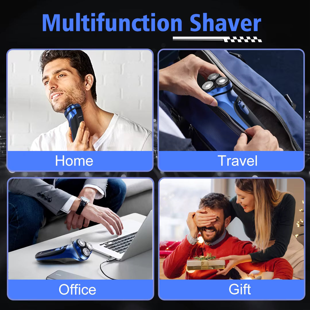 Men's Cordless Rotary Electric Shaver | Triple Blade, Wet/Dry, USB-C Fast Charge