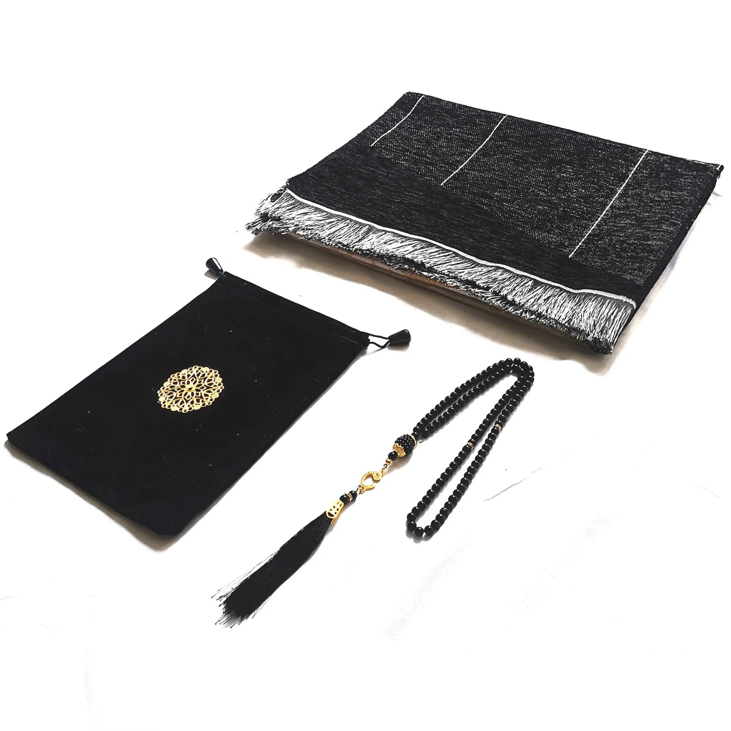 Black Turkish Muslim Prayer Rug Chenille Washable Ramadan Mat Portable 70×110cm AEX