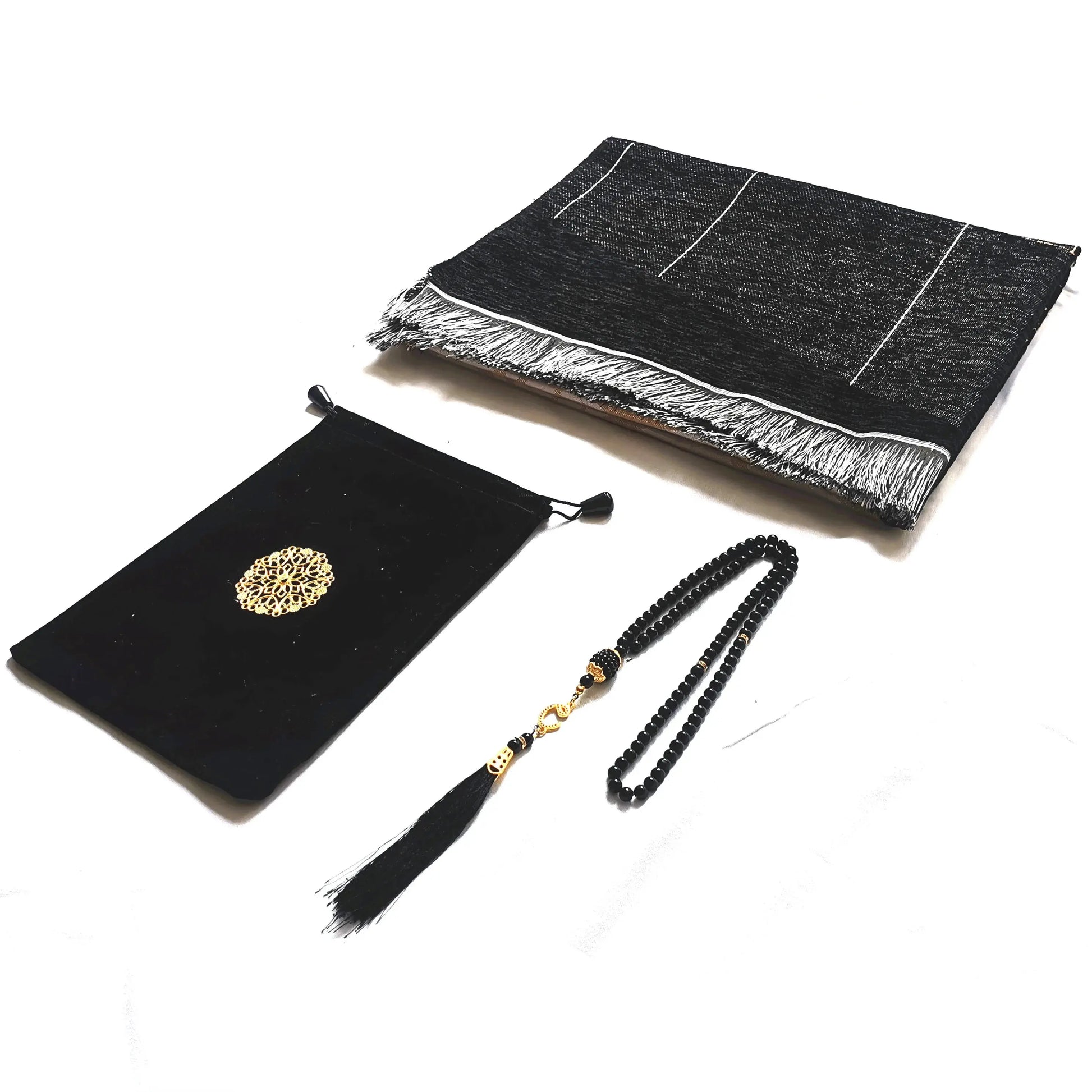 Black Turkish Muslim Prayer Rug Chenille Washable Ramadan Mat Portable 70×110cm AEX