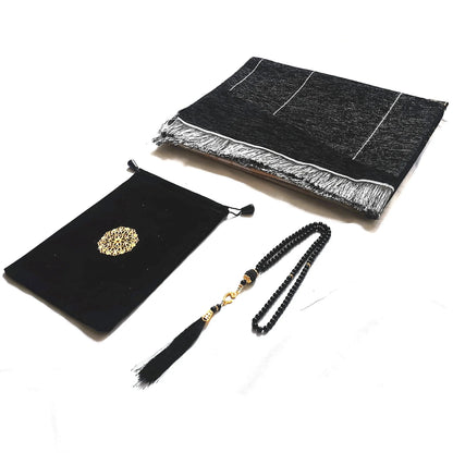 Black Turkish Muslim Prayer Rug Chenille Washable Ramadan Mat Portable 70×110cm AEX