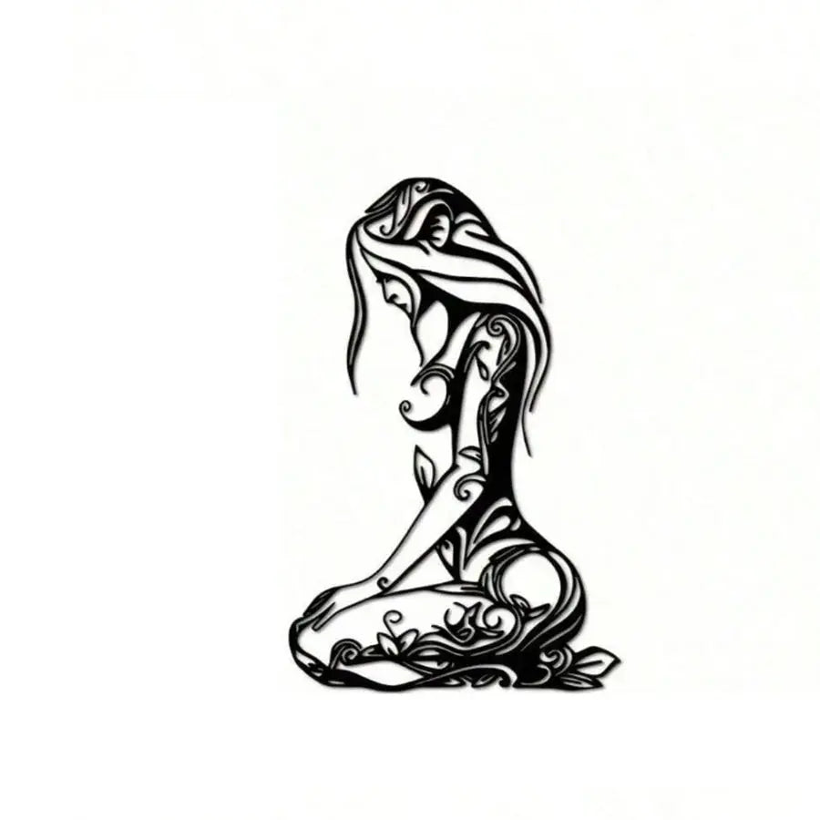 1PC Kneeling Woman Wall Art | Modern Black Metal Line Decor for Bedroom Bathroom AEX