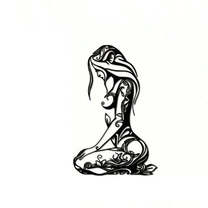 1PC Kneeling Woman Wall Art | Modern Black Metal Line Decor for Bedroom Bathroom AEX