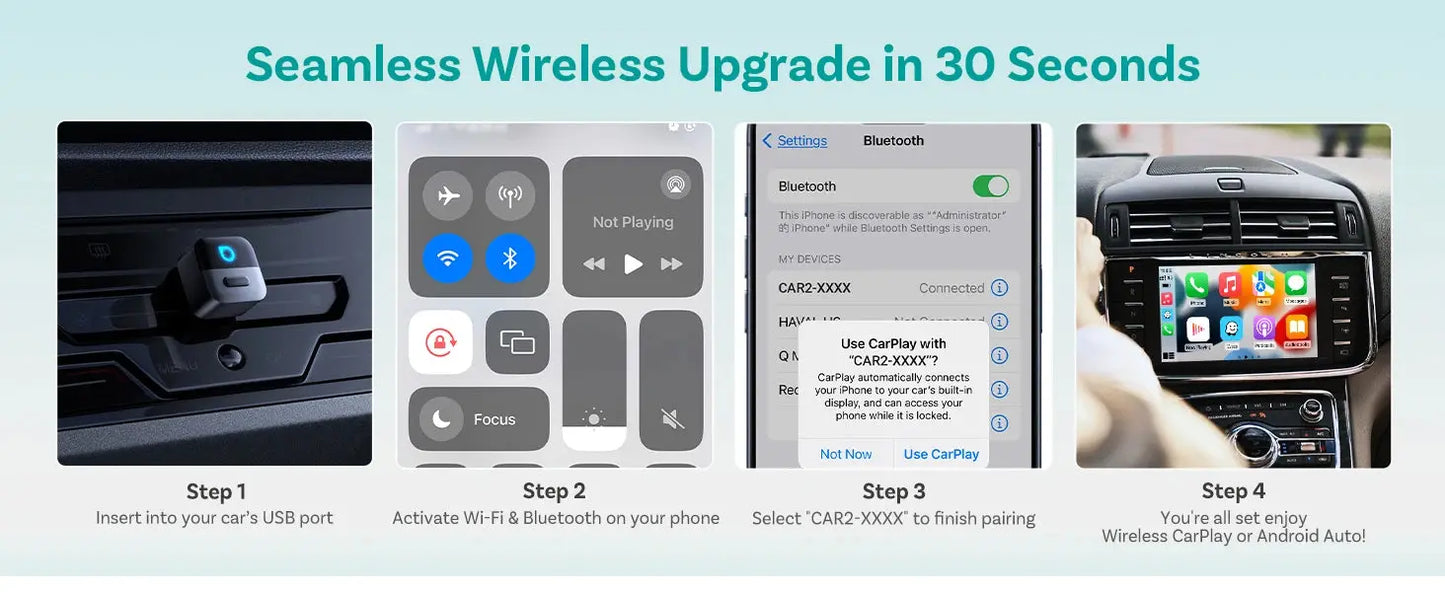 OTTOCAST Mini Pico Wireless CarPlay & Android Auto Adapter – Wi-Fi 6, Plug & Play AEX