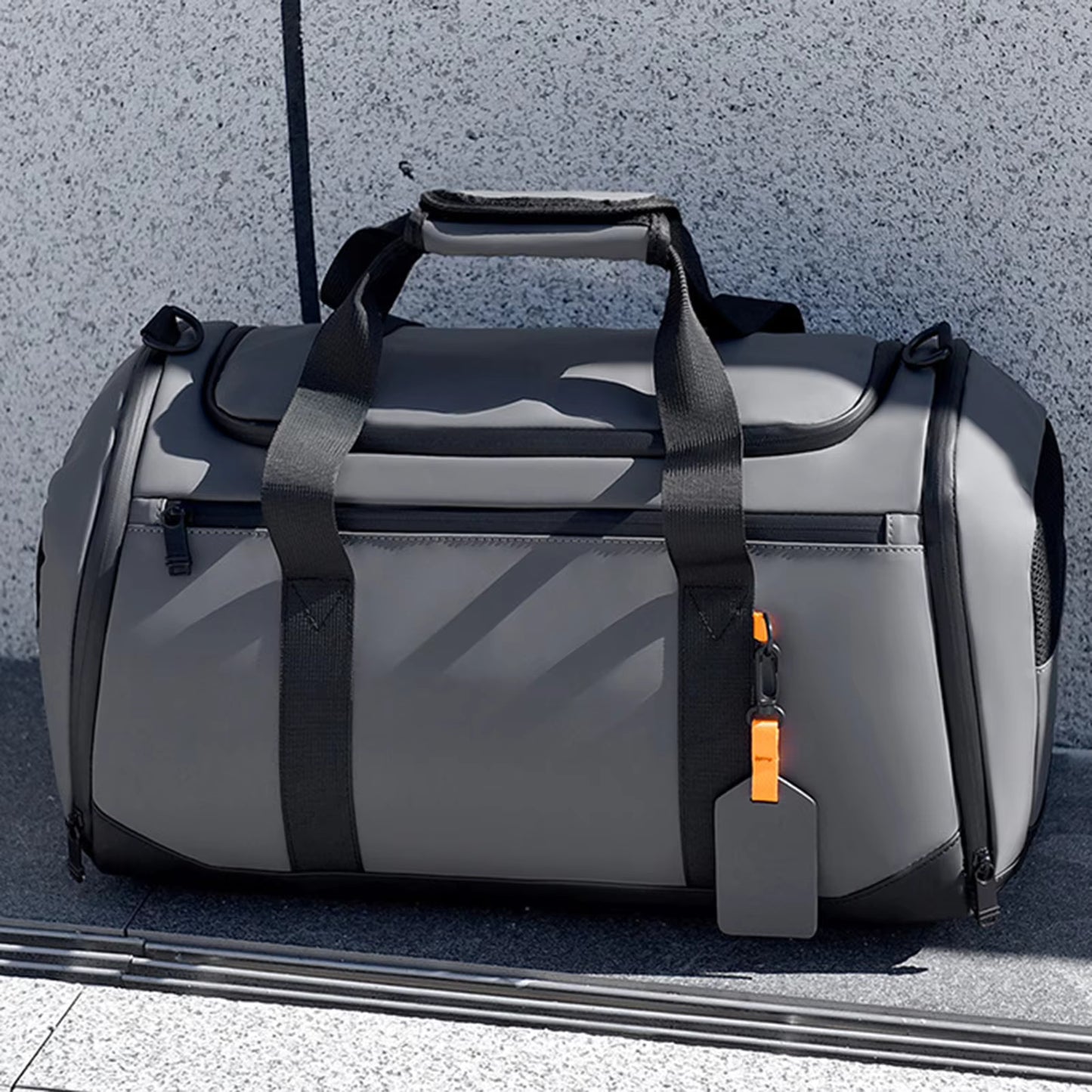 Unisex travel duffel bag with multiple pockets - side view