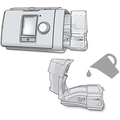 CPAP machine with its components on a white background