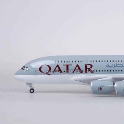 1/160 Scale A380 Qatar Airways Die-Cast Airplane Model 45.5cm – LED & Wheels