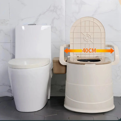 Portable Toilet with Back Support & Lid | Grey Commode Chair for Camping, Elderly & Bedside Use AEX