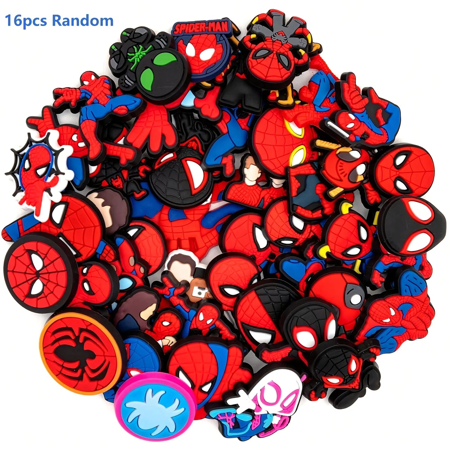 Collection of Spider-Man themed rubber duckies on a white background