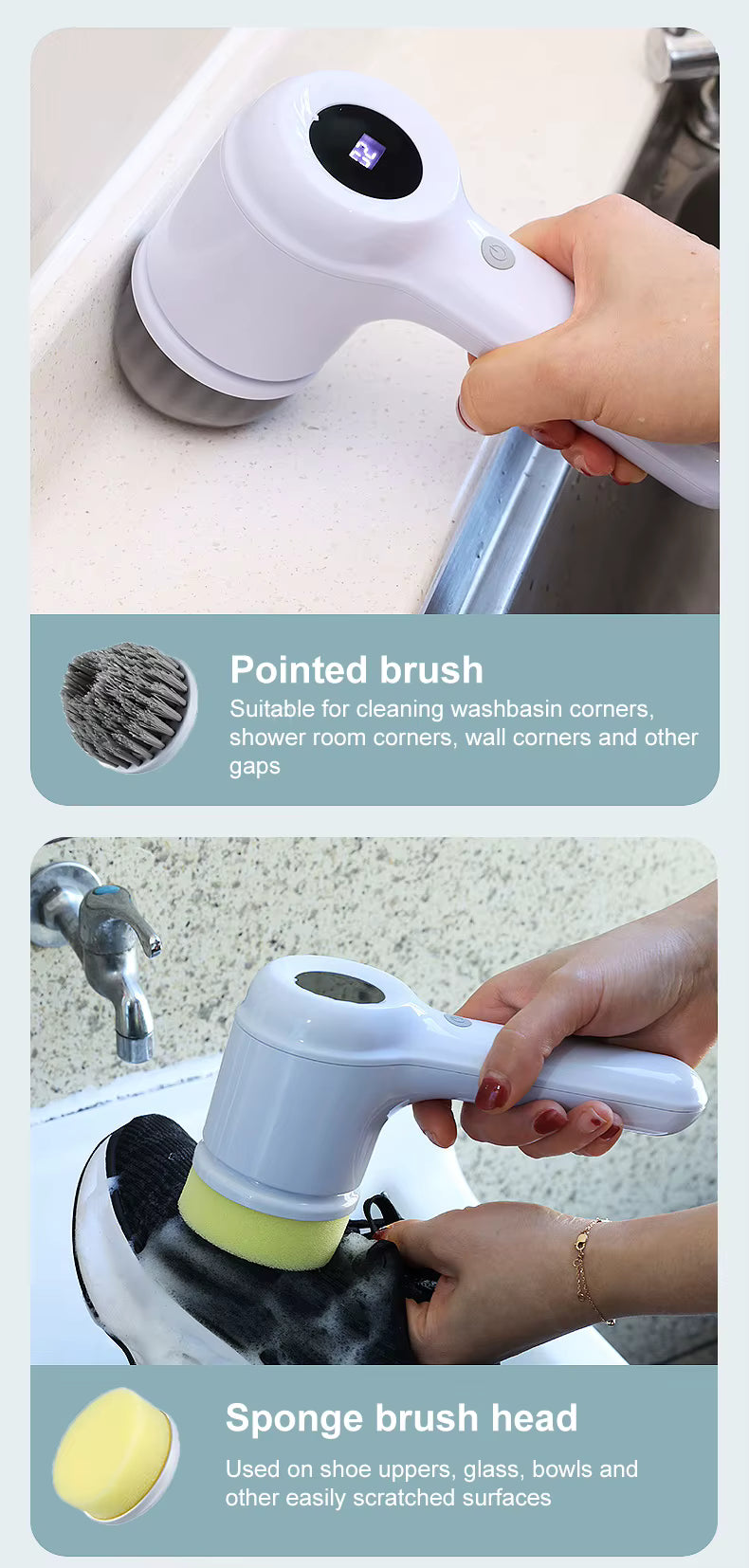 Electric Spin Scrubber | USB Rechargeable | 5 Brush Heads | Cordless Power Scrubber