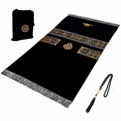 Black Turkish Muslim Prayer Rug Chenille Washable Ramadan Mat Portable 70×110cm AEX