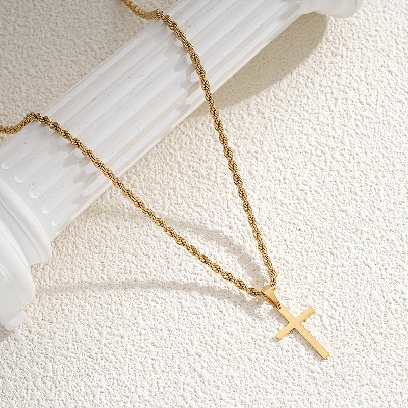 Minimalist Stainless Steel Cross Pendant Necklace – Gold | Men & Women