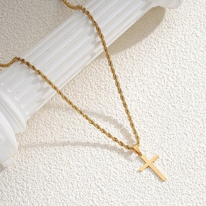 Minimalist Stainless Steel Cross Pendant Necklace – Gold | Men & Women