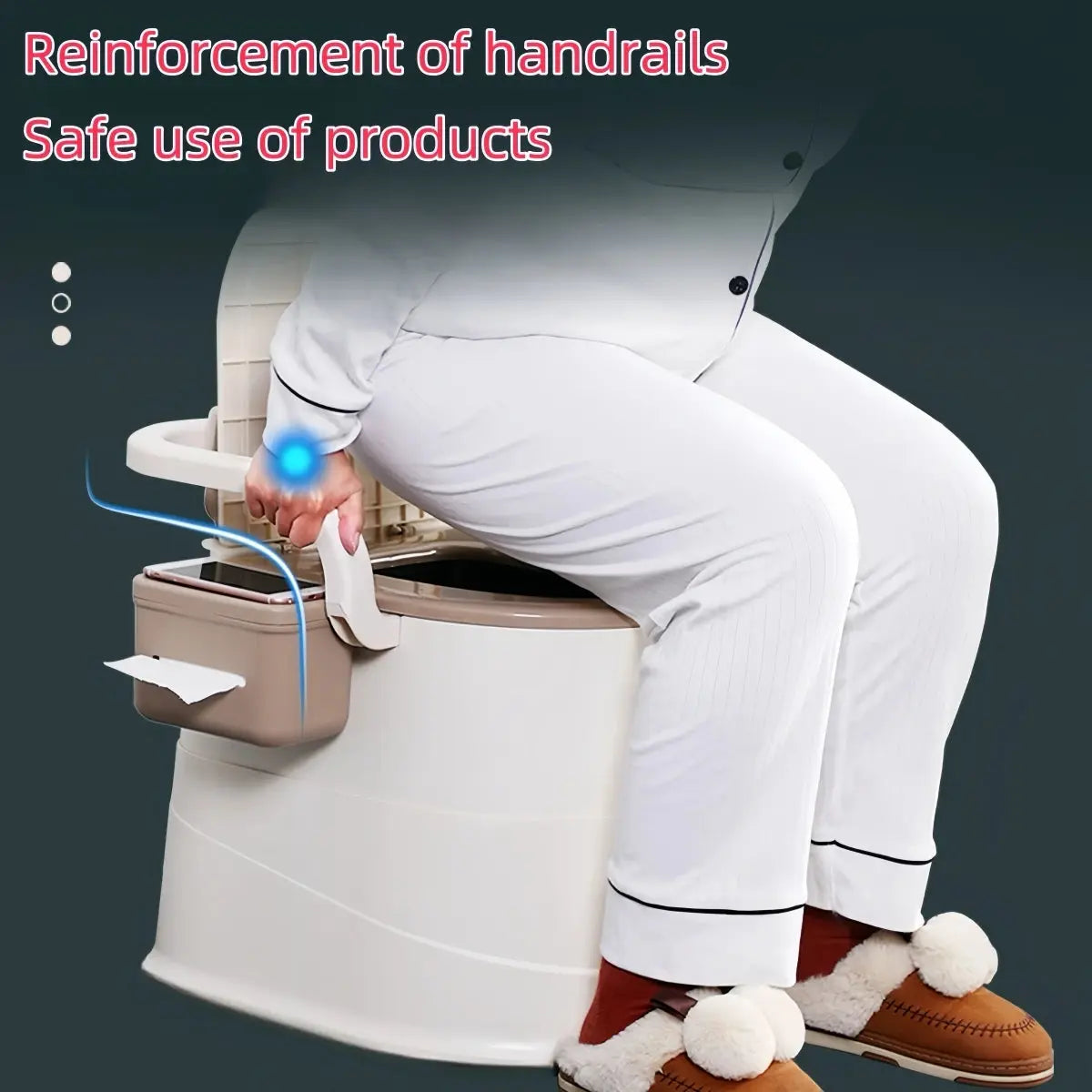 Portable Toilet with Back Support & Lid | Grey Commode Chair for Camping, Elderly & Bedside Use AEX