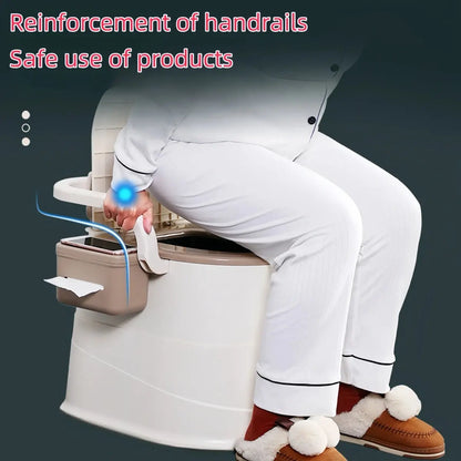 Portable Toilet with Back Support & Lid | Grey Commode Chair for Camping, Elderly & Bedside Use AEX