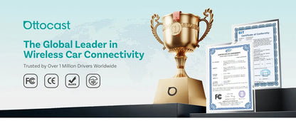 Ottocast trophy and certification on a light blue background