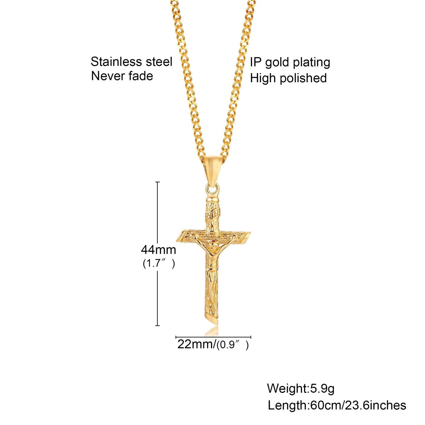Stainless Steel Cross Necklace – Gold Jesus Pendant | Catholic Faith Jewellery
