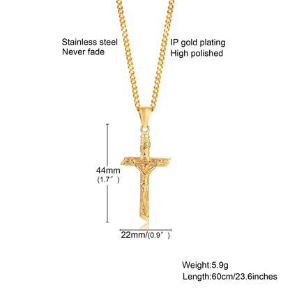 Stainless Steel Cross Necklace – Gold Jesus Pendant | Catholic Faith Jewellery