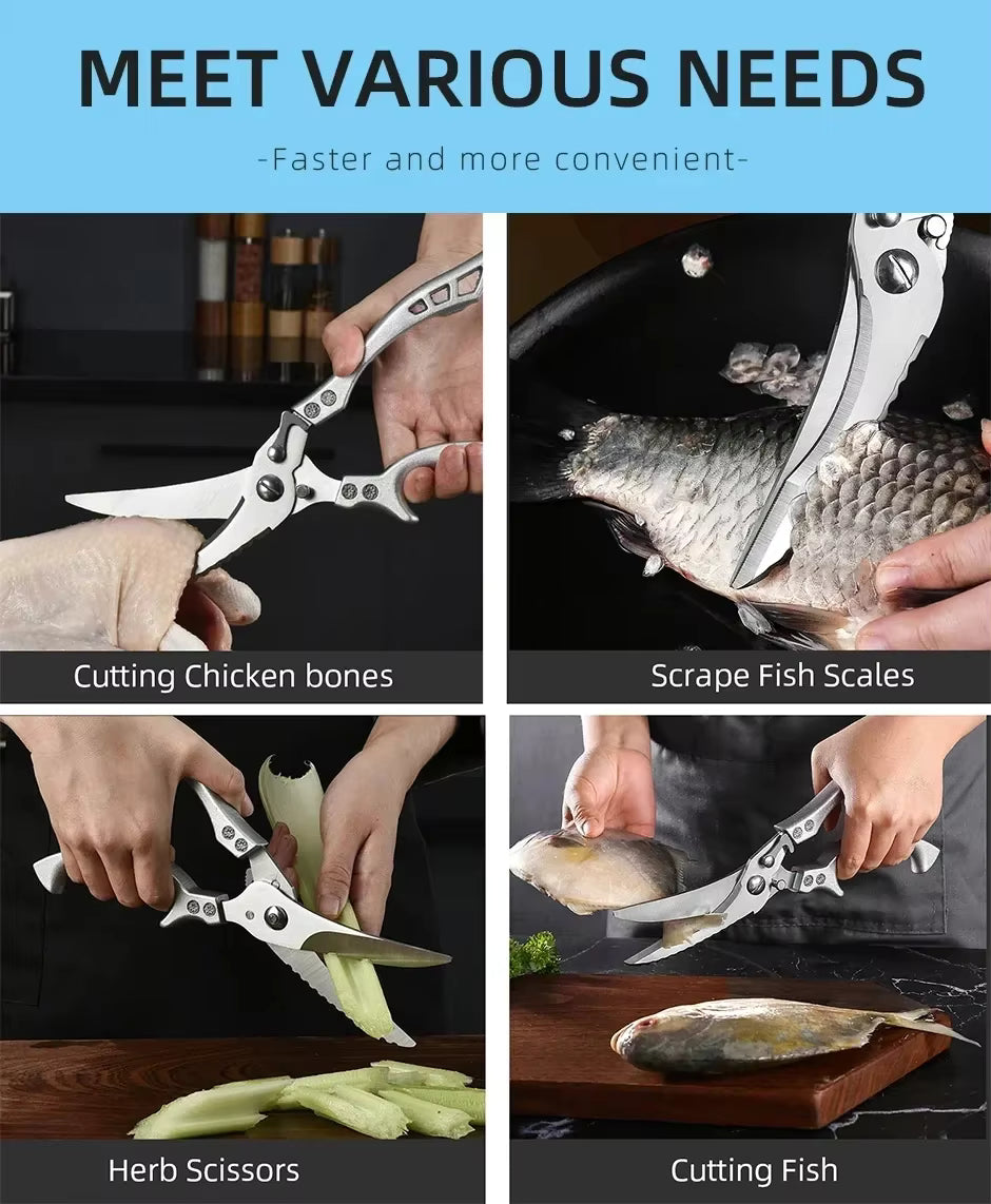 Kitchen Scissors Chicken Bone Kitchen Shears,Duck Fish Cutter Stainless Steel Fish Scissors Scale Clean Cook Scissors Knife Av8Store Av8Store