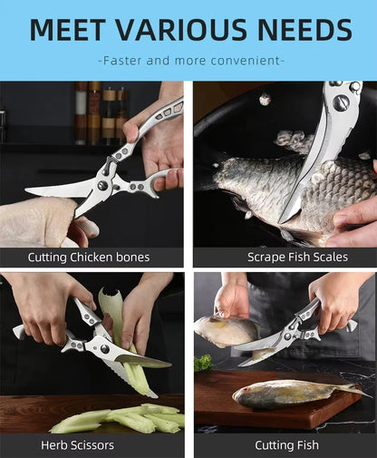 Kitchen Scissors Chicken Bone Kitchen Shears,Duck Fish Cutter Stainless Steel Fish Scissors Scale Clean Cook Scissors Knife Av8Store Av8Store