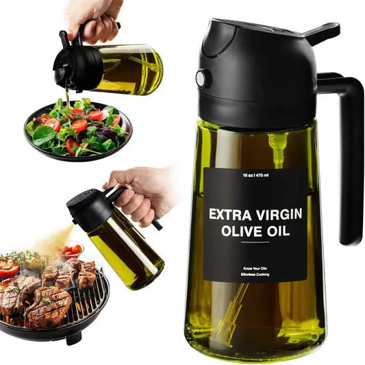 470ml Oil Sprayer 2‑in‑1 Olive Oil Dispenser Thick Glass Spray Bottle with Stickers AEX