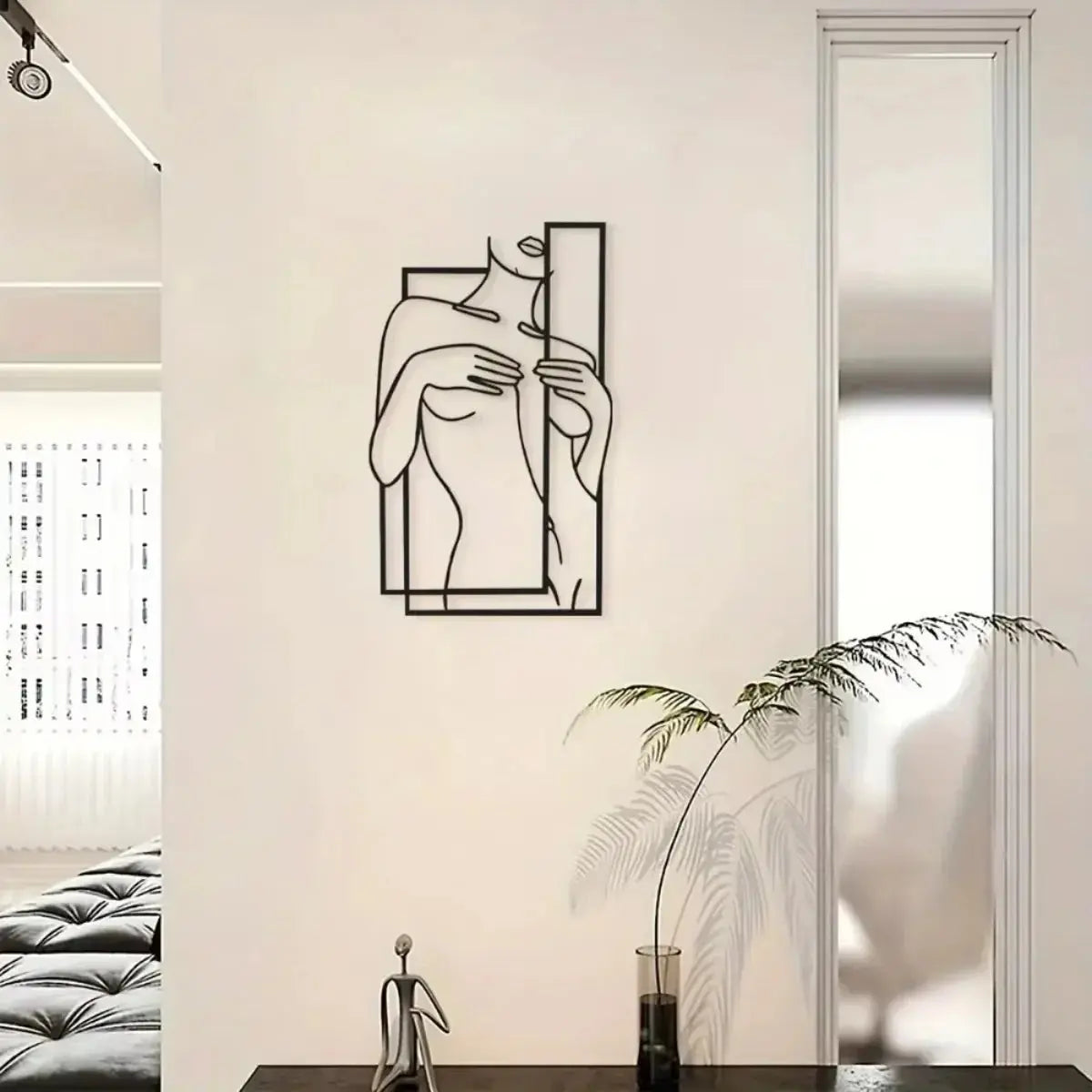 Large Feminine Metal Line Art Mural | Minimalist Black Wall Sculpture Bathroom AEX