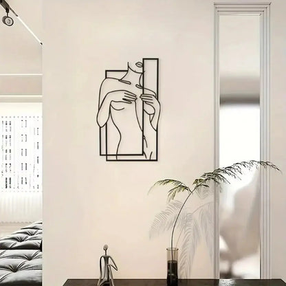 Large Feminine Metal Line Art Mural | Minimalist Black Wall Sculpture Bathroom AEX