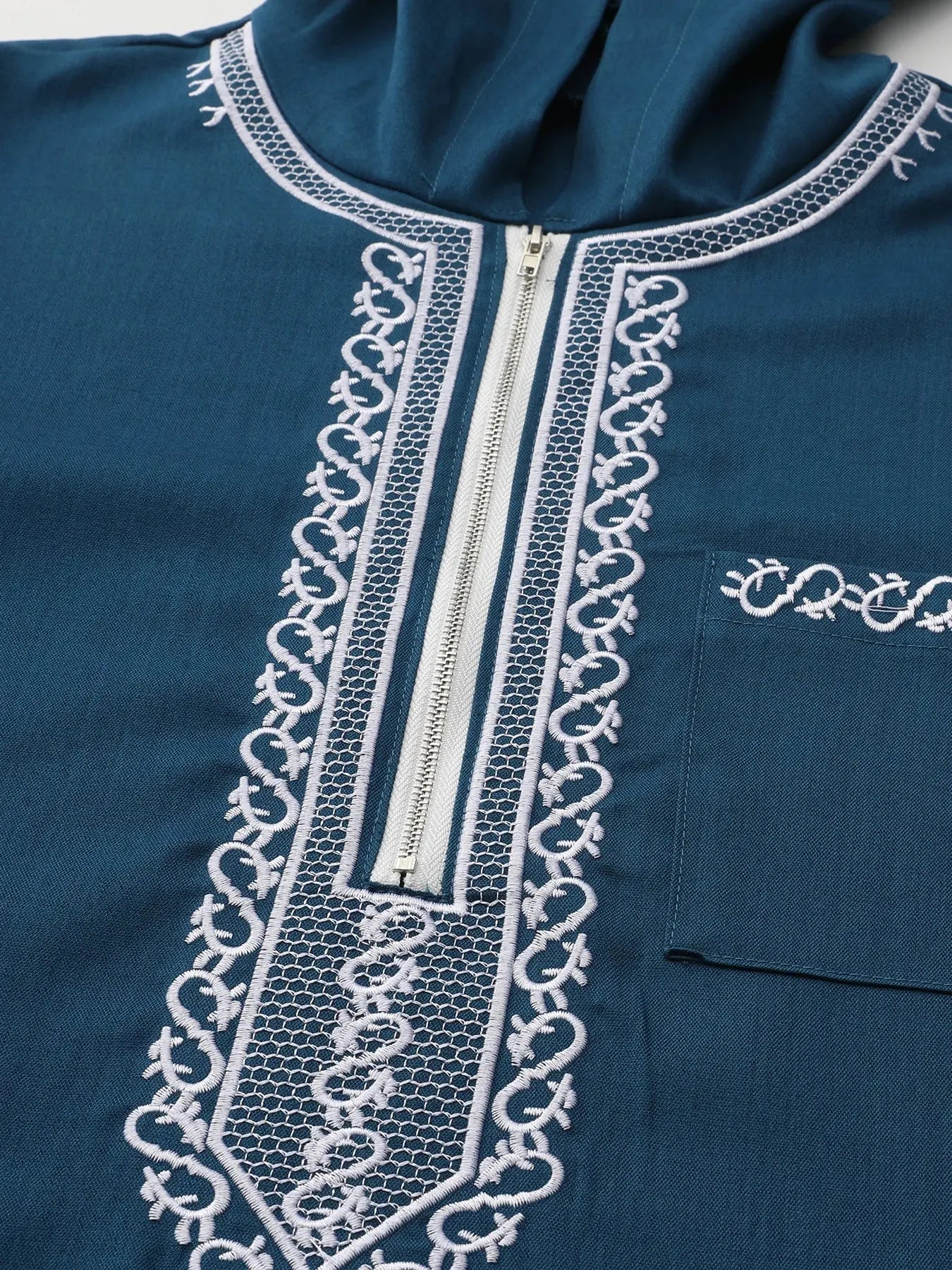 Men's Islamic Hooded Thobe – Luxury Embroidered Moroccan Robe with Pockets AEX