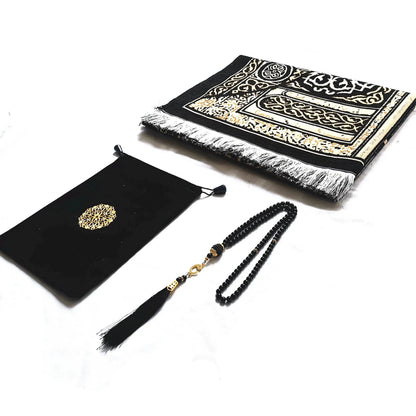 Black Turkish Muslim Prayer Rug Chenille Washable Ramadan Mat Portable 70×110cm AEX