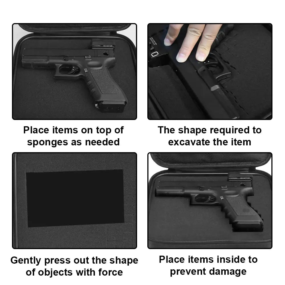 Hard Pistol Case Waterproof Handgun Storage Box Carry Bag with DIY Pre‑Cut Foam AEX