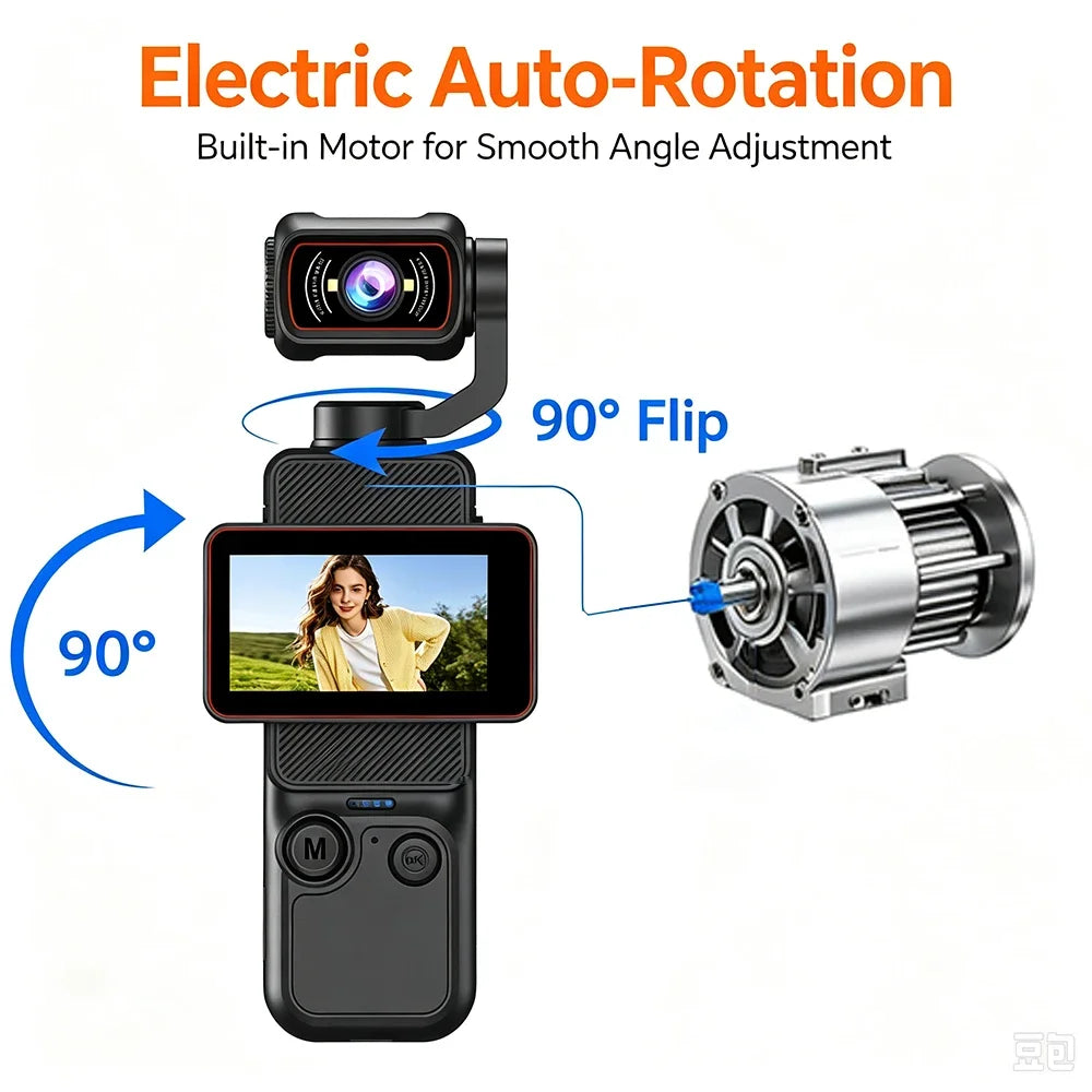 Pocket vlog camera 270 degree rotatable lens