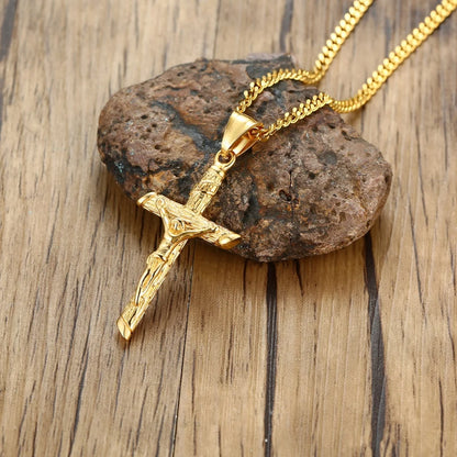 Stainless Steel Cross Necklace – Gold Jesus Pendant | Catholic Faith Jewellery