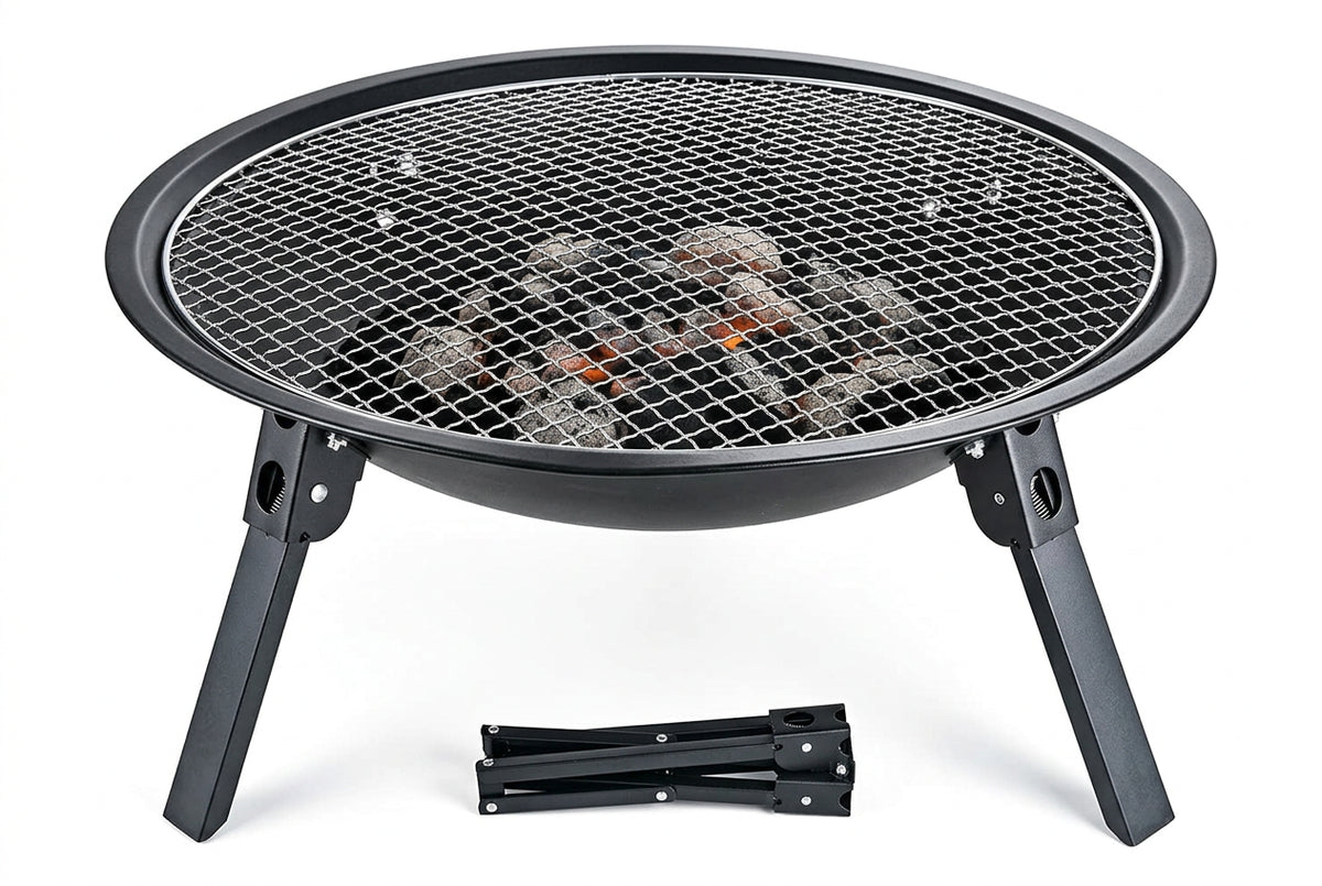 Portable camping BBQ fire pit side view