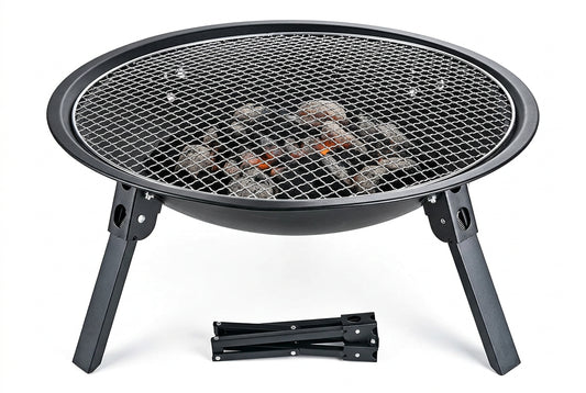 Portable camping BBQ fire pit side view