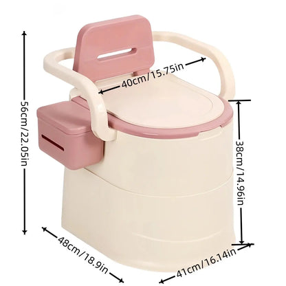 Portable Toilet with Back Support & Lid | Grey Commode Chair for Camping, Elderly & Bedside Use AEX