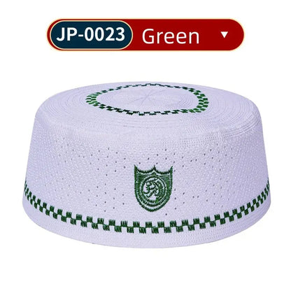 Muslim Men Prayer Hat Cotton Embroidery Kufi Islamic Cap Saudi UAE Style AEX
