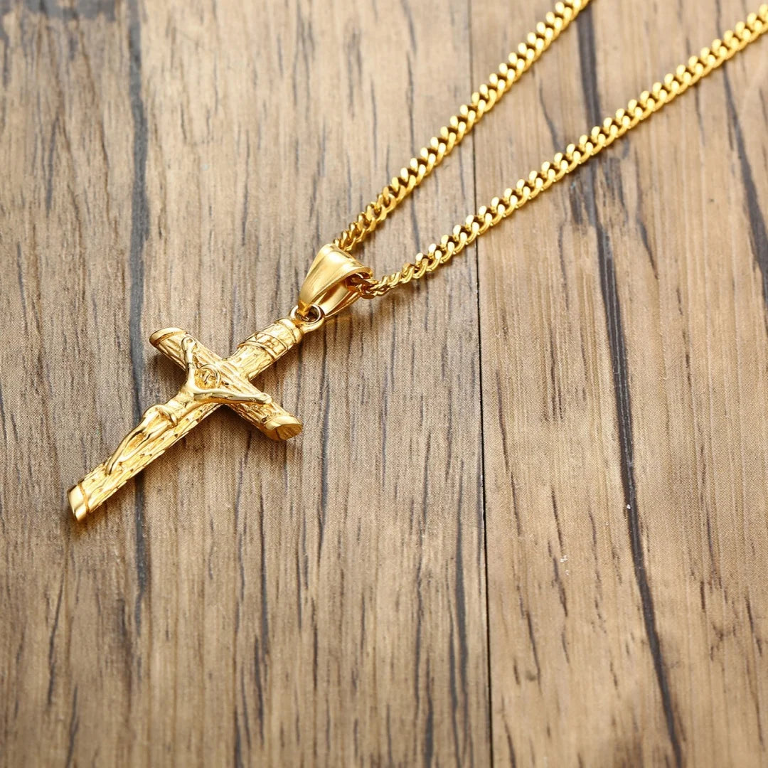 Stainless Steel Cross Necklace – Gold Jesus Pendant | Catholic Faith Jewellery