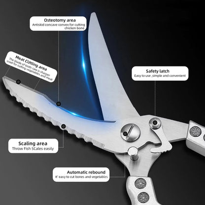 Kitchen Scissors Chicken Bone Kitchen Shears,Duck Fish Cutter Stainless Steel Fish Scissors Scale Clean Cook Scissors Knife Av8Store Av8Store